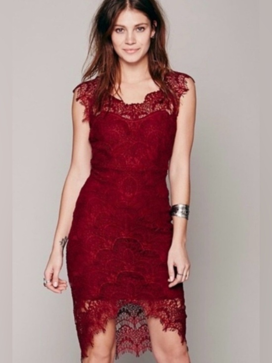 Free People Dresses & Skirts - EUC Free People Intimately Lace Dress Burgundy Wine Red Size Small
